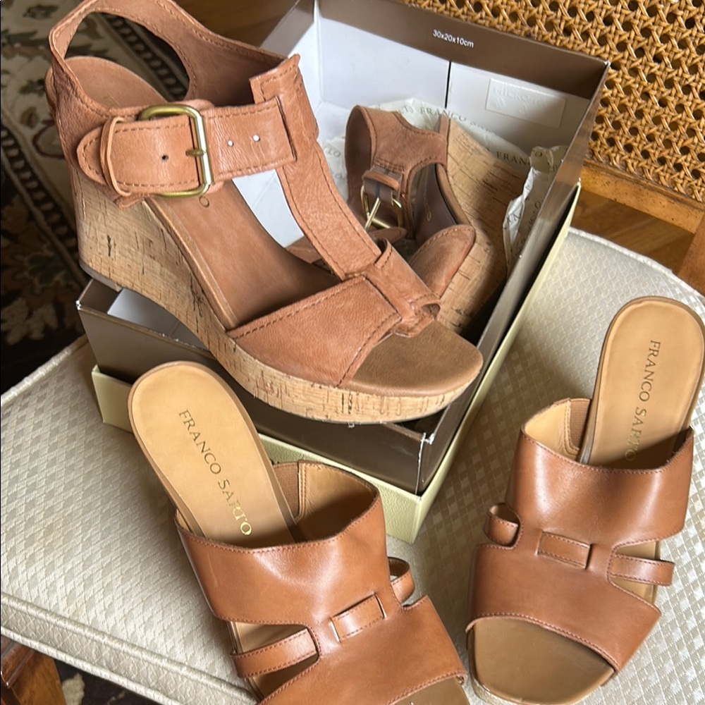 Franco Sarto Tan Wedge Sandals with Platform Sole